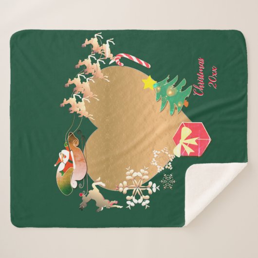 Couverture Sherpa Photo avec Père Noël Reindeer Christmas Heart (Devant (Horizontal))