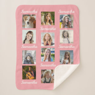 Couverture Sherpa Photo Collage 12 Instagram Photo Enfants Nom Rose