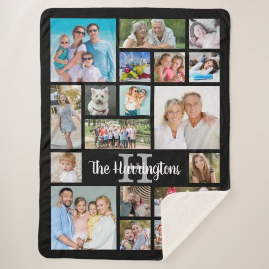 Couverture Sherpa Photo Collage 19 Photos Nom du script Monogramme (Devant)