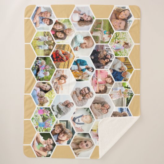 Couverture Sherpa Photo Collage 28 Photo Honeycomb Miel Chaud (Devant)