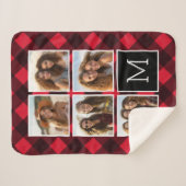 Couverture Sherpa Photo Collage et Monogramme Red Black Buffalo Plai (Devant (Horizontal))