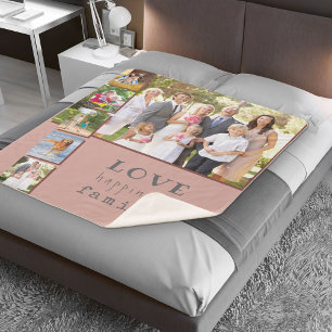 Couverture Sherpa Photo Collage Love Happiness Family Pink Maroon