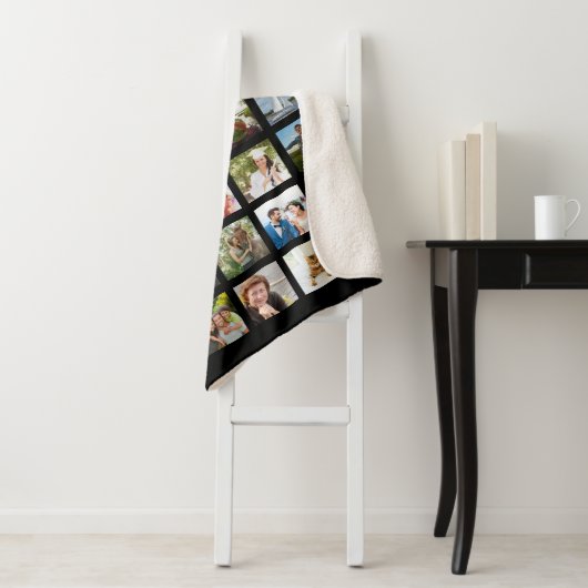 Couverture Sherpa Photo Collage Monogramme modifiable noir (En situation)