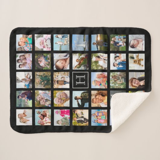 Couverture Sherpa Photo Collage Monogramme modifiable noir (Devant (Horizontal))