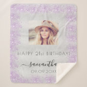 Couverture Sherpa Photo d'anniversaire argent violet parties scintil (Devant)