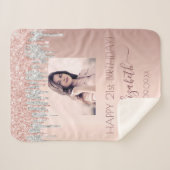 Couverture Sherpa Photo d'anniversaire rose or parties scintillant r (Devant (Horizontal))