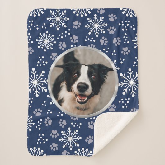 Couverture Sherpa Photo de la marine Snowflake Paw Motif Pet (Devant)