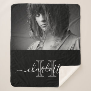 Couverture Sherpa Photo monogramme noir blanc