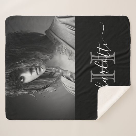 Couverture Sherpa Photo monogramme noir blanc (Devant (Horizontal))