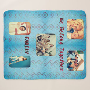 Couverture Sherpa Photo Soft Blue Retro Diamond Motif