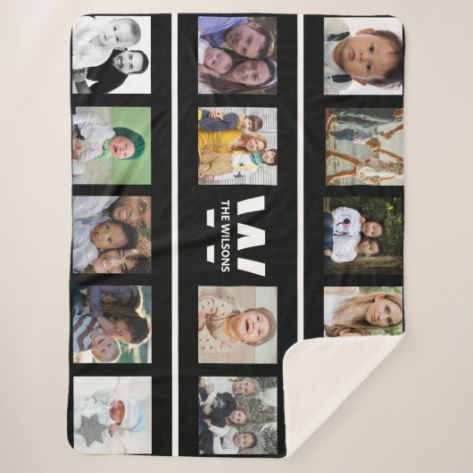 Couverture Sherpa Photos multiples en noir et blanc Monogramme perso (Devant)