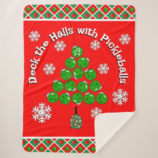 Couverture Sherpa Pickleball Christmas Tree Deck the Halls Red Green (Devant)