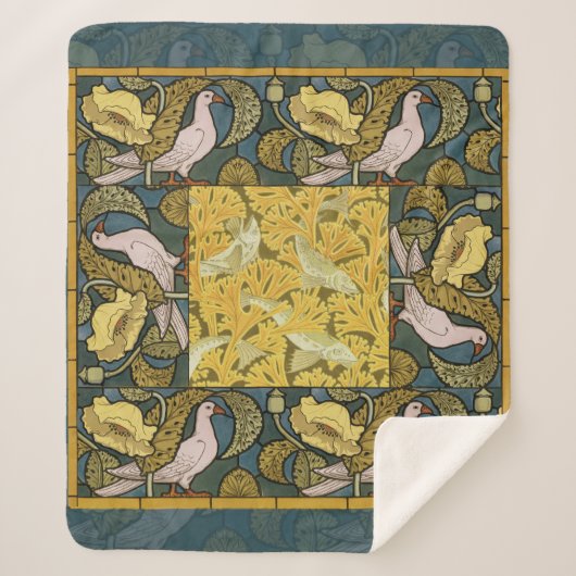 Couverture Sherpa Pigeon Blue Yellow Fish Art Nouveau (Devant)