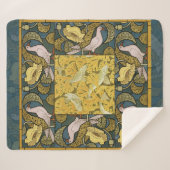 Couverture Sherpa Pigeon Blue Yellow Fish Art Nouveau (Devant (Horizontal))