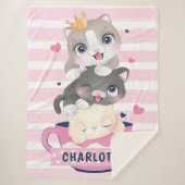 Couverture Sherpa Pile Cartoon Chats Roses Distresses (Devant)