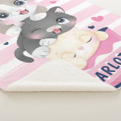 Couverture Sherpa Pile Cartoon Chats Roses Distresses (3/4)