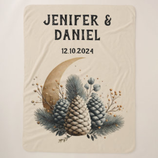 Couverture Sherpa Pinecones et Crescent Lune Amour hivernal