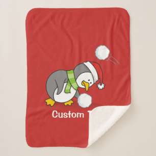 Couverture Sherpa Pingouin de Noël avec boule de neige