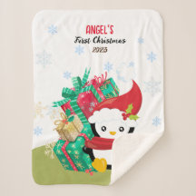 Pingouin de Noël de la première fille Sherpa Blank