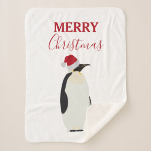 Couverture Sherpa Pingouin de Noël drôle animal avec chapeau de Père