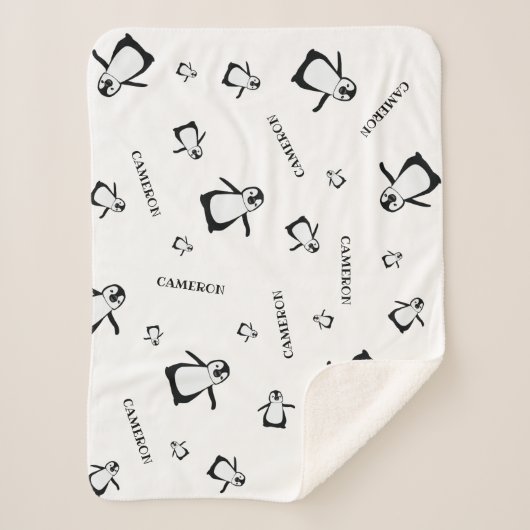 Couverture Sherpa Pingouin mignon noir blanc Personnalisé bébé (Devant)