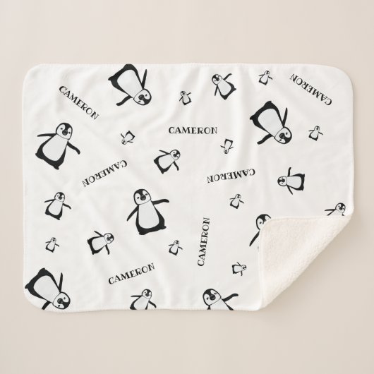 Couverture Sherpa Pingouin mignon noir blanc Personnalisé bébé (Devant (Horizontal))