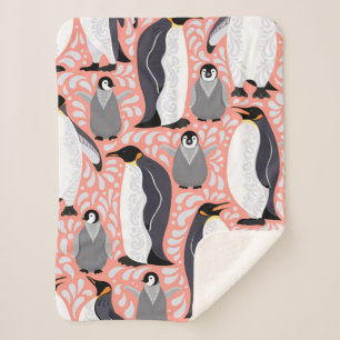 Couverture Sherpa Pingouins empereurs et leurs petits sur un papier 