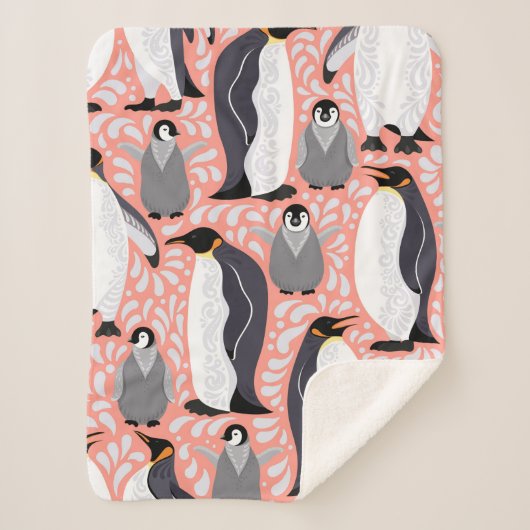 Couverture Sherpa Pingouins empereurs et leurs petits sur un papier  (Devant)