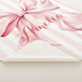 Couverture Sherpa Pink Bow and Stripes Personalized (3/4)