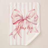 Couverture Sherpa Pink Bow and Stripes Personalized (Devant)