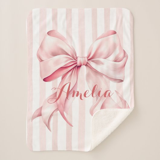Couverture Sherpa Pink Bow and Stripes Personalized (Devant)