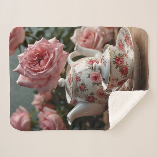 Couverture Sherpa Pink Cabbage Rose Tea (Devant (Horizontal))