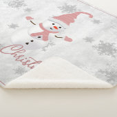 Couverture Sherpa Pink Cute Snowman Holiday Sherpa Blanche (3/4)