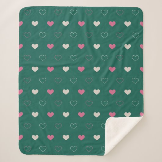 Couverture Sherpa Pink & Green Heart Seamless Pattern Cute Minimal (Devant)
