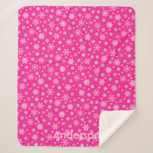 Couverture Sherpa Pink Hot Pink Snowflakes Moderne Chic Nom personna