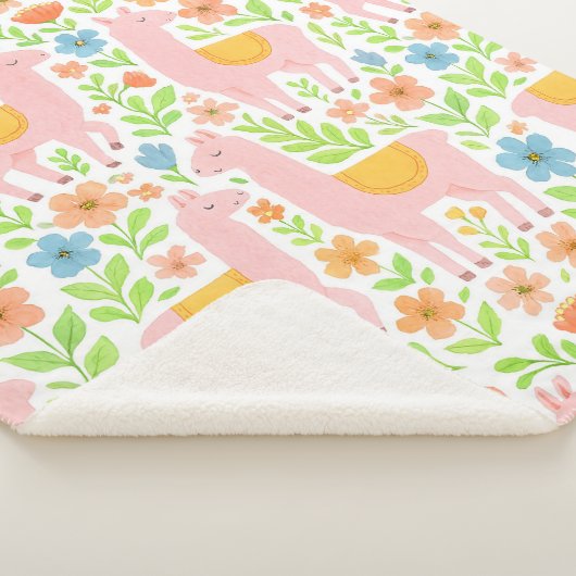 Couverture Sherpa Pink Llamas & Flowers Sherpa Blanket - Customiz (3/4)