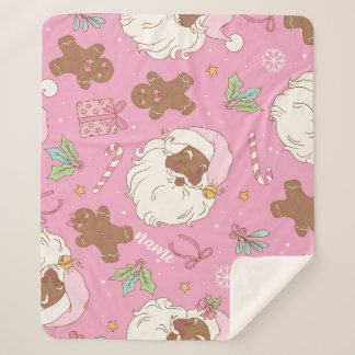 Couverture Sherpa Pink Pastel Christmas Black Santa & Ballerina