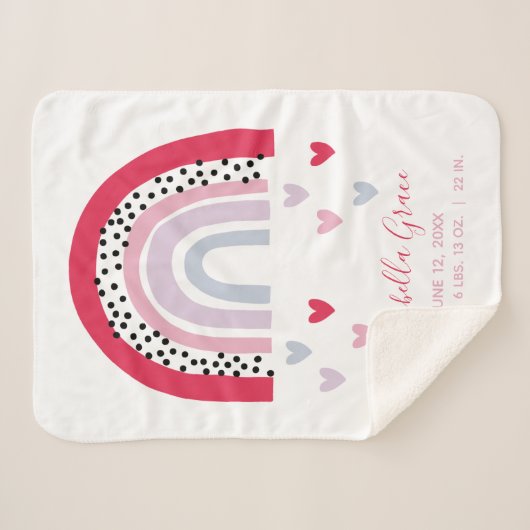 Couverture Sherpa Pink Rainbow Baby Script statistiques de naissance (Devant (Horizontal))