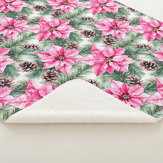 Couverture Sherpa Pink Silver Glam Poinsettia Flowers Christmas (3/4)