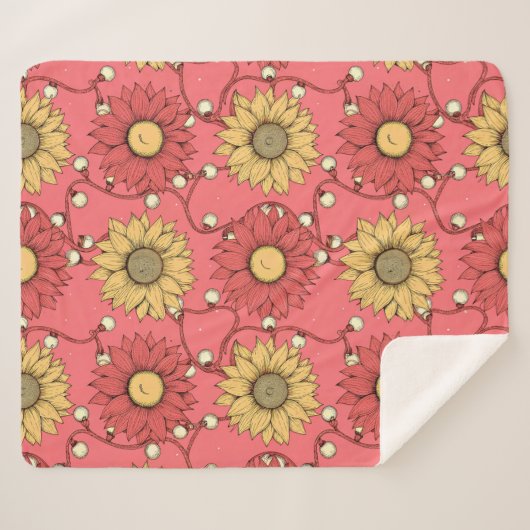 Couverture Sherpa Pink Sunflowers Christmas (Devant (Horizontal))