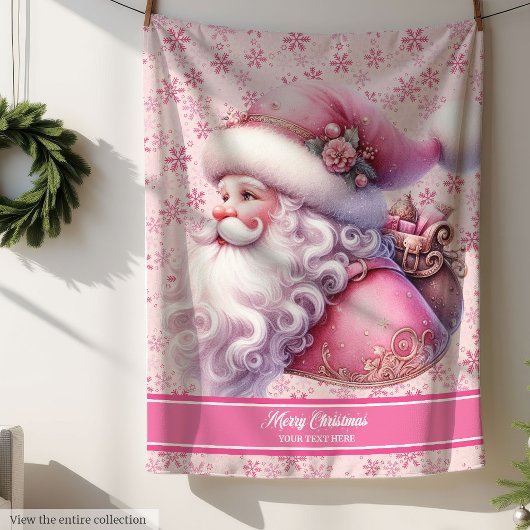 Couverture Sherpa Pinkmas Personnalisé Filles Blanche Père Noël