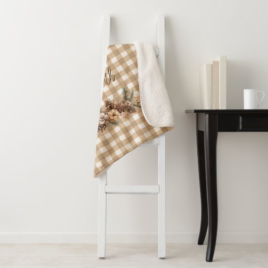 Couverture Sherpa Pins de automne rustique cônes Brown En vichy pers (En situation)