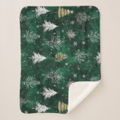 Couverture Sherpa Pins d'or Silver Snowflakes Hunter Green (Devant)