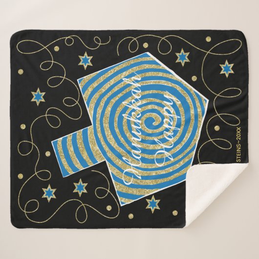 Couverture Sherpa Pinwheel Dreidel Sherpa Hanoukka Blanche/Moyen (Devant (Horizontal))