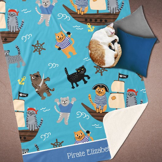 Couverture Sherpa Pirate Motif de chat pour garçon et fille enfants