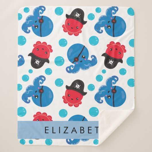 Couverture Sherpa Pirate Octopus, Motif Octopus, Mer, Votre Nom (Devant)