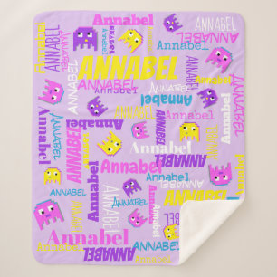 Couverture Sherpa Pixel jeu rose violet jaune nom filles