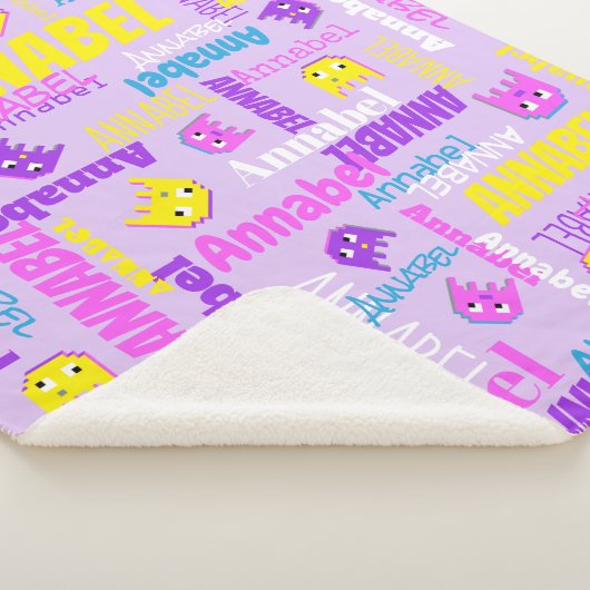 Couverture Sherpa Pixel jeu rose violet jaune nom filles (3/4)