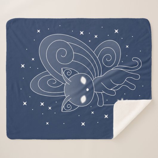 Couverture Sherpa Pixie Chat - Fée Ailes Kitty sur Bleu (Devant (Horizontal))