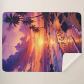 Couverture Sherpa Plage de coucher de soleil tropicale customisée - (Devant (Horizontal))